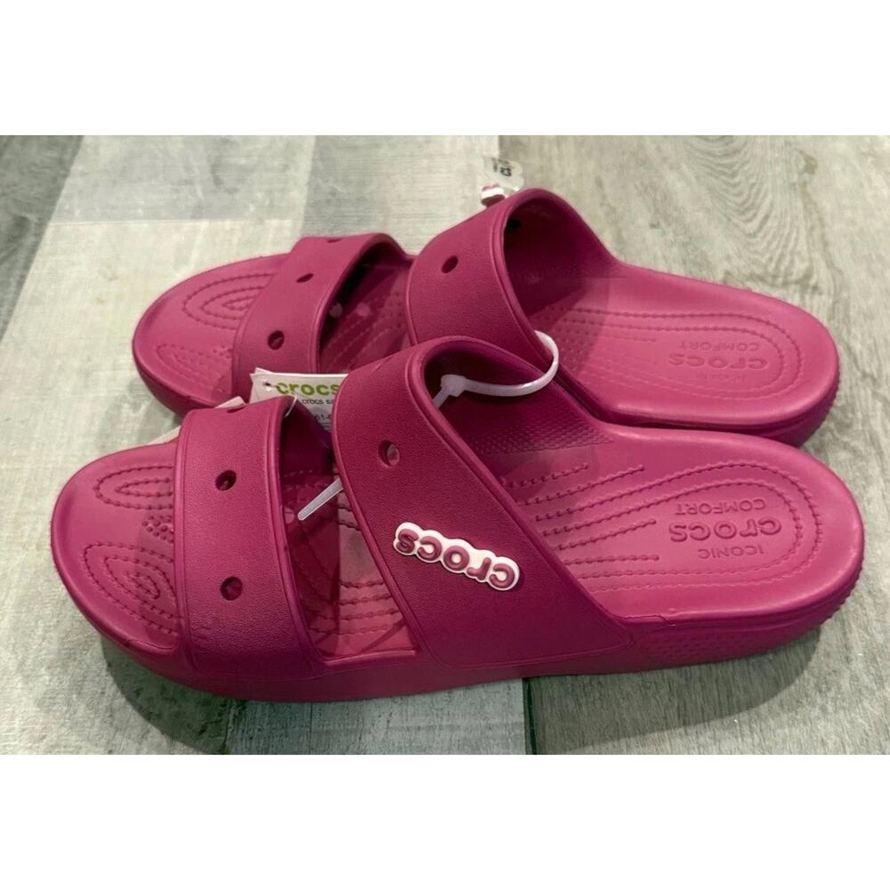 Crocs Classic Slides Sandals Mens Size 11 Pink Slip On Double Strap 206761-6SV